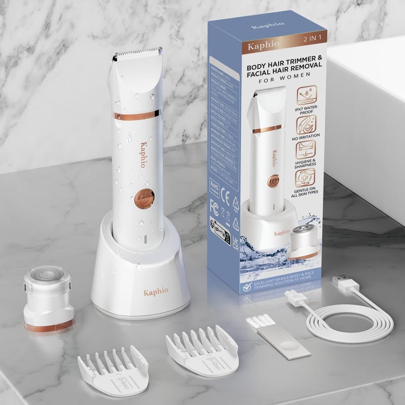 Bikini Trimmer for Women Pubic Hair: 2 in 1 Electric Razors for Women - Rechargeable Electric Shaver - IPX7 Waterproof Lady Shaver for Travel & Shower Use Pearl White